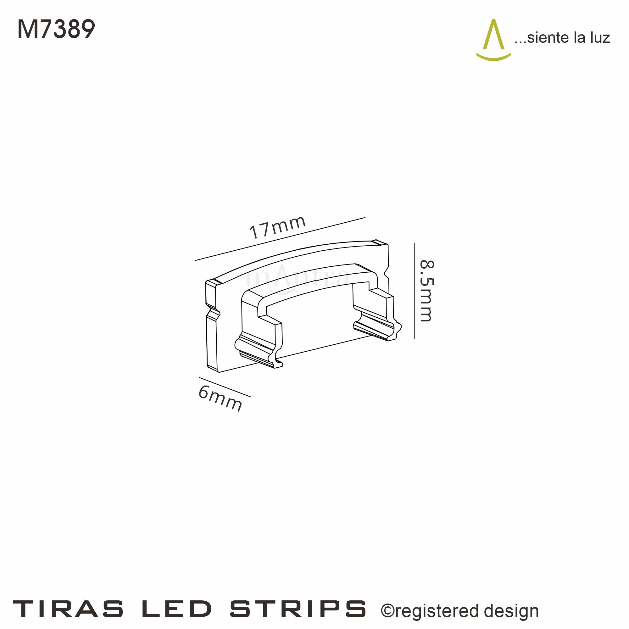 Tiras 17 x 8.5mm Grey Profile End Cap Without Hole (1pc) for M7383 M7389  Mantra Fusion Tiras LED Profile